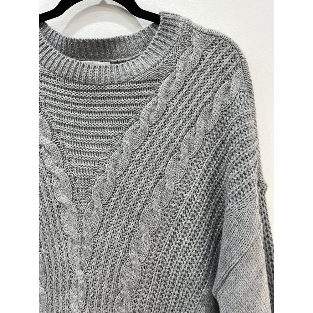 NWT Abound Size L Grey Heather Cable Knit Crew Neck Pullover Sweater - Picture 5 of 12